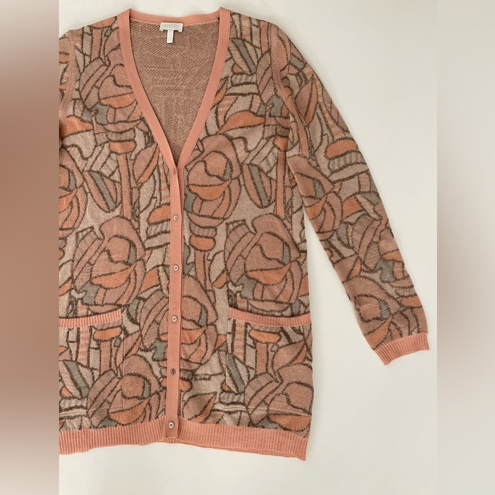 Escada Fantasy Printed floral mosaic stained glass metallic knit cardigan S - Picture 13 of 15